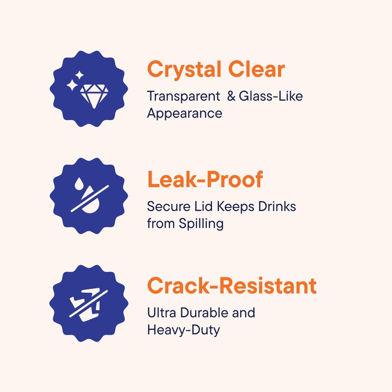 Stack Man أكواب بلاستيكية شفافة سعة 24 أونصة مع غطاء فتحة للشفاطة - 100 مجموعة - Image 2